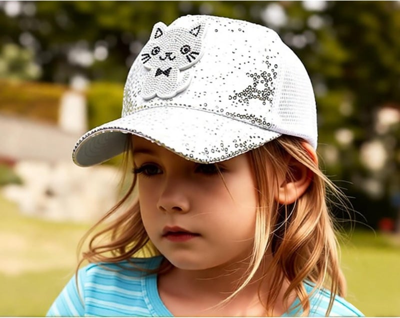 Dot Kids Cat Ear Baseball Cap Girls Cute Kitty Adjustable Snapback Trucker Hat for Summer Sport Travel Hiking 2-15Y - Image 4